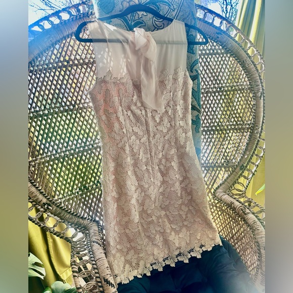 Lily Pulitzer Fulton Dress Butterfly Cream & Gold Lace w/ Sheer Neck - Picture 9 of 13